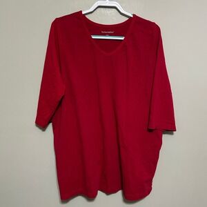 Woman Within Women's Blouse 22/24 1X Red V‎ Neck Short Sleeve Top Casual Comfy